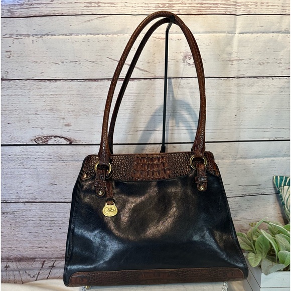 Brahmin Handbags - Brahmin Luxury Black/Brown Crocodile Embossed Leather Shoulder Bag